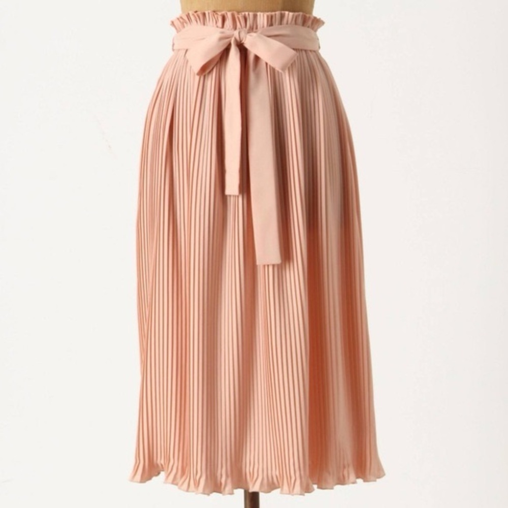 Anthropologie Million Pleats Pink Flowy Midi Skirt M